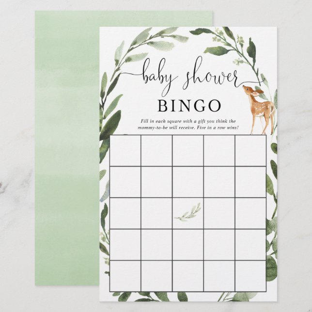 Papier Baby shower de cerfs de bois bingo verdure (Devant / Derrière)