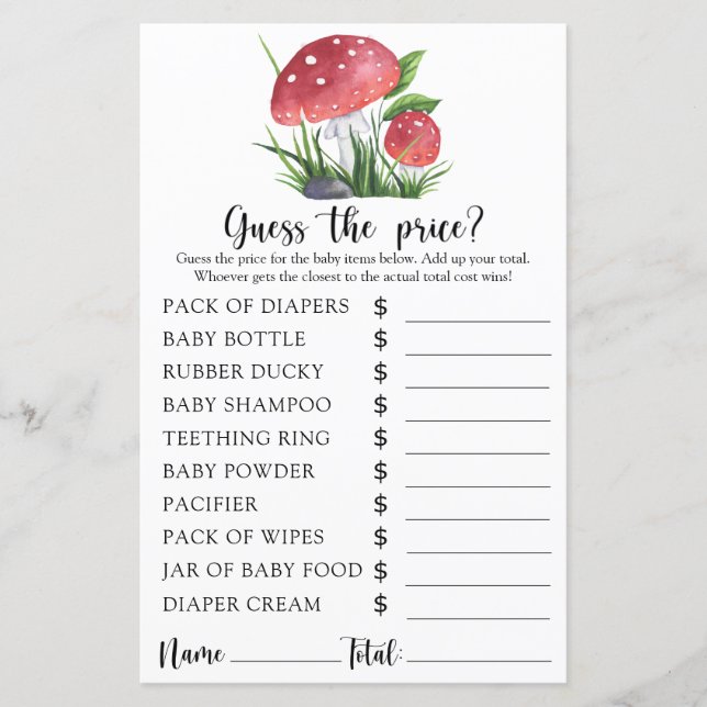 Papier Baby shower de champignons - Devinez le prix ! Jeu (Devant)