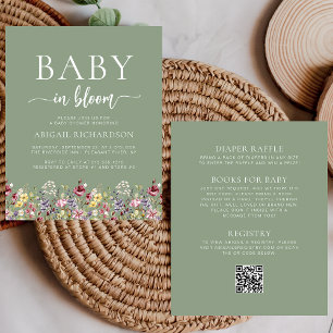 Papier Baby shower de code QR écologique Sage Fleurs sauv