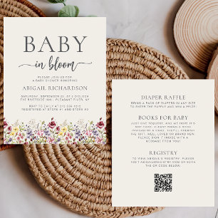 Papier Baby shower de code QR en beige Fleur sauvage