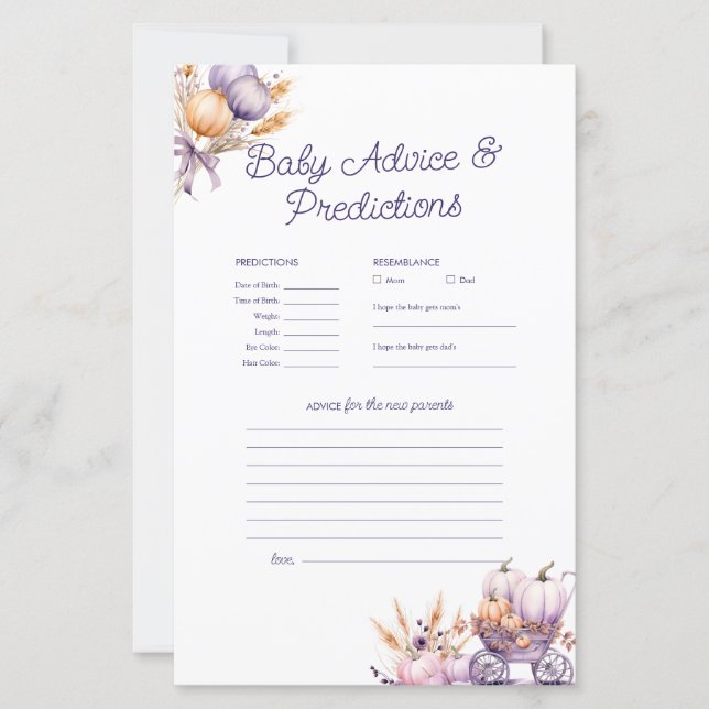 Papier Baby shower de conseil de prédiction Citrouille vi (Devant)
