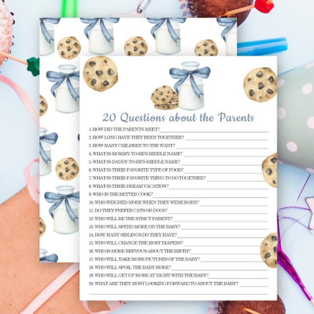 Papier Baby shower de cookies - 20 Questions sur les pare (Créateur téléchargé)