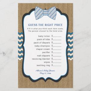 Papier Baby shower de Cravate Bow Prix des jeux + course