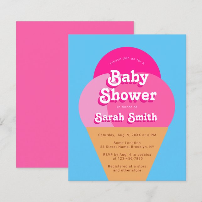 Papier Baby shower de crème glacée Pink Cone Budget Invit (Devant / Derrière)