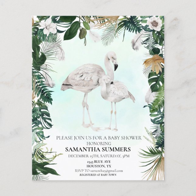 Papier Baby shower de Flamant rose blanc tropical Boho (Devant)