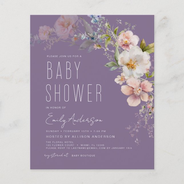 Papier Baby shower de Fleur sauvage Boho violet budget (Devant)