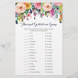 Papier Baby shower de fleurs colorées Animal Gestation Je