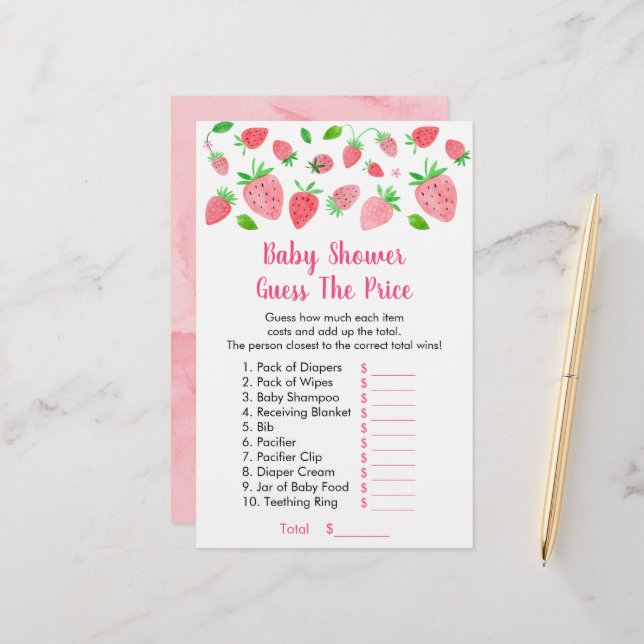 Papier Baby shower De Fraise Devine Le Jeu De Prix (Devant/Arrière en situation)