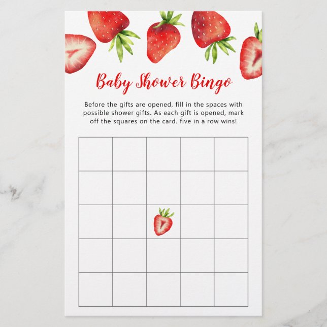 Papier Baby shower de fraises Jeu de Bingo (Devant)