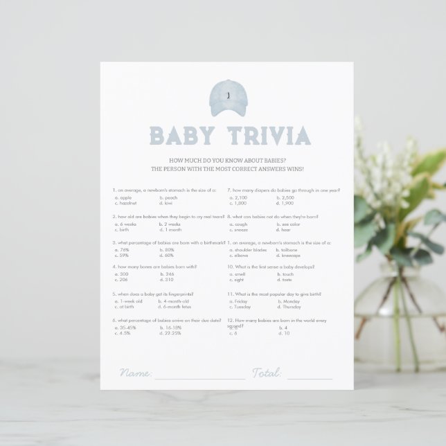 Papier Baby shower de golf bleu bébé trivia jeu (Debout devant)