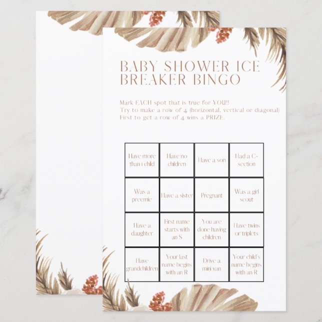 Papier Baby shower de grossesse Jeu de douche de bingo (Devant / Derrière)
