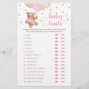 Papier Baby shower de jeu Teddy Bear Baby Traits