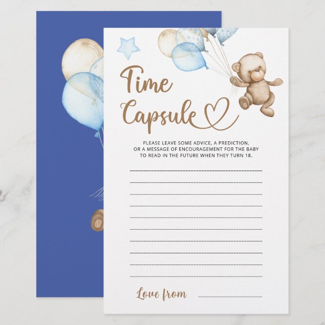 Papier Baby shower de l'ours en peluche (Devant / Derrière)