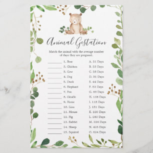 Papier Baby shower de l'ours Gestation animal
