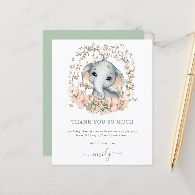 Papier Baby shower de Merci d'éléphant mou du budget (Devant/Arrière en situation)