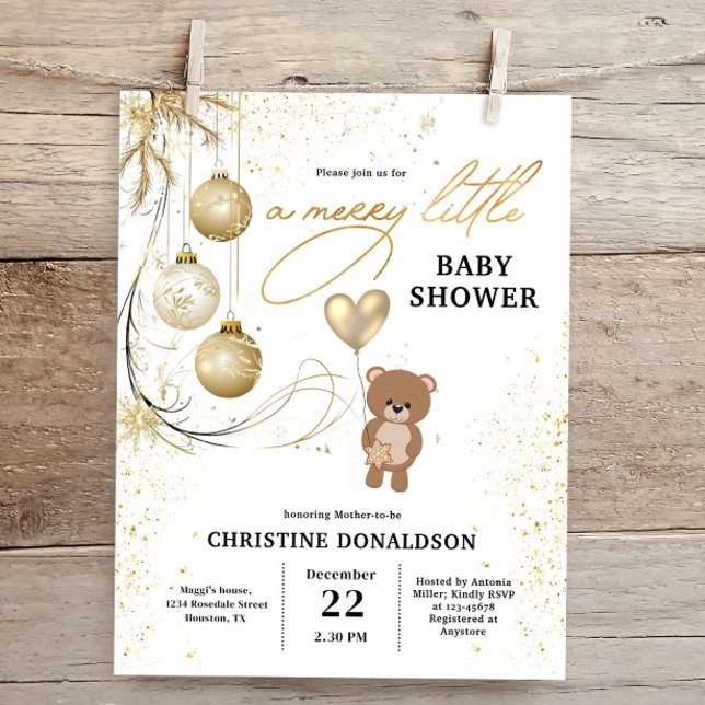 Papier Baby shower de Noël Gold Budget Invitation (Créateur téléchargé)