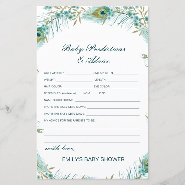 Papier Baby shower de prédiction et de conseils pour bébé (Devant)