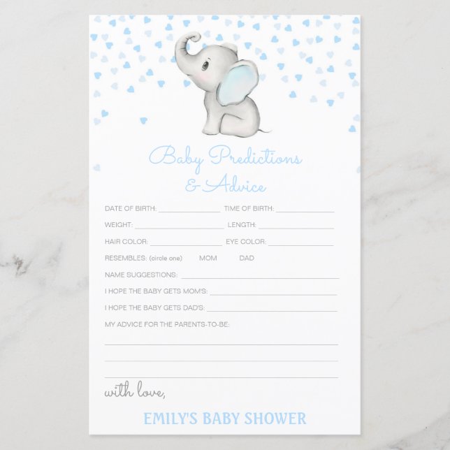 Papier Baby shower de prédiction et de conseils pour bébé (Devant)