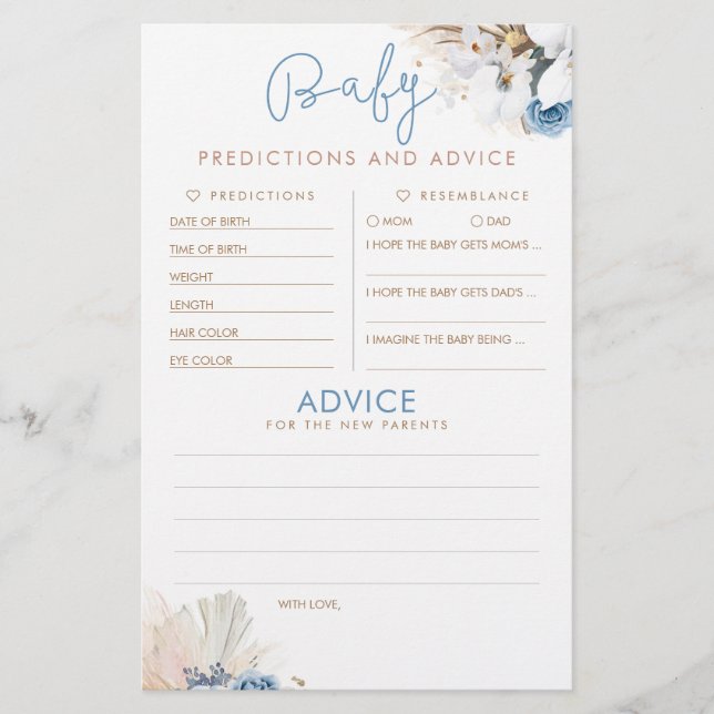 Papier Baby shower de prédictions et conseils pour bébés  (Devant)