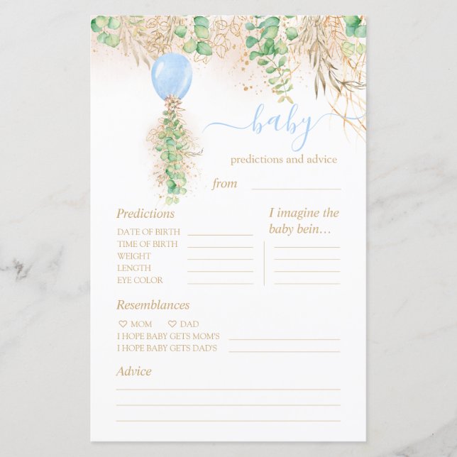 Papier Baby shower de prédictions et conseils pour bébés  (Devant)