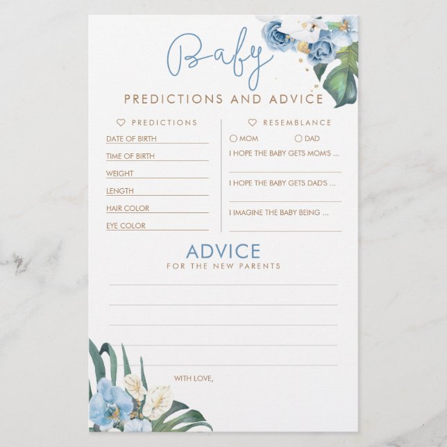 Papier Baby shower de prédictions et conseils pour bébés  (Devant)
