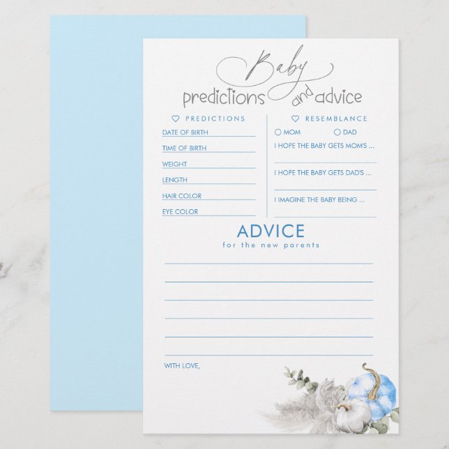 Papier Baby shower de prédictions et conseils pour bébés  (Devant / Derrière)