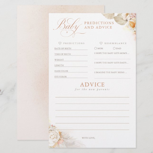 Papier Baby shower de prédictions et conseils pour bébés  (Devant / Derrière)