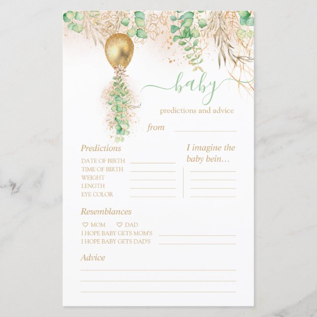 Papier Baby shower de prédictions et conseils pour bébés  (Devant)