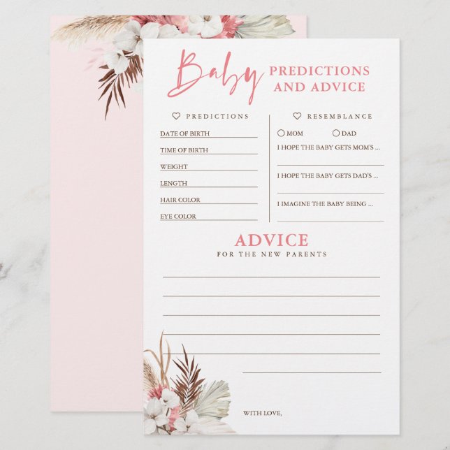 Papier Baby shower de prédictions et conseils pour bébés  (Devant / Derrière)
