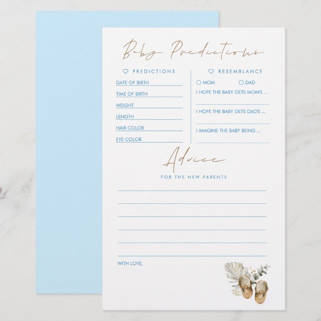 Papier Baby shower de prédictions et conseils pour bébés  (Devant / Derrière)