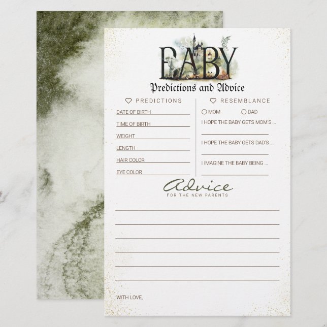 Papier Baby shower de prédictions et conseils pour bébés  (Devant / Derrière)