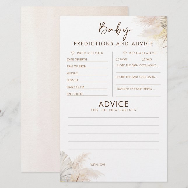 Papier Baby shower de prédictions et conseils pour bébés  (Devant / Derrière)