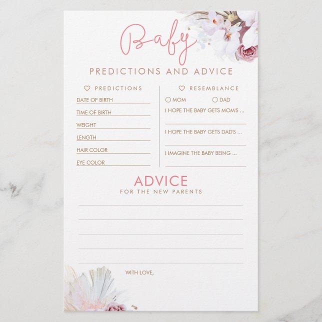 Papier Baby shower de prédictions et conseils pour bébés  (Devant)