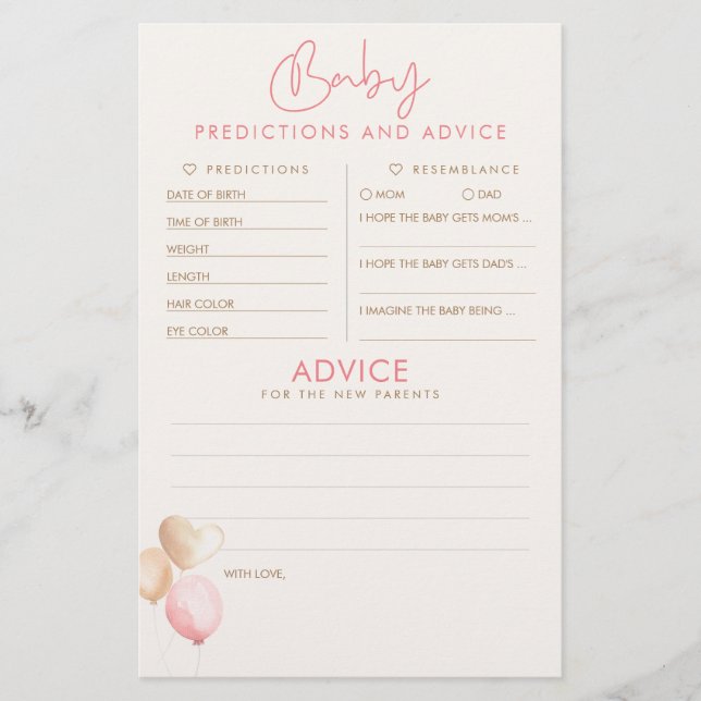 Papier Baby shower de prédictions et conseils pour bébés  (Devant)