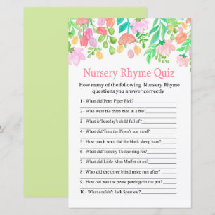 Papier Baby shower de quiz sur les fleurs d'aquarelle