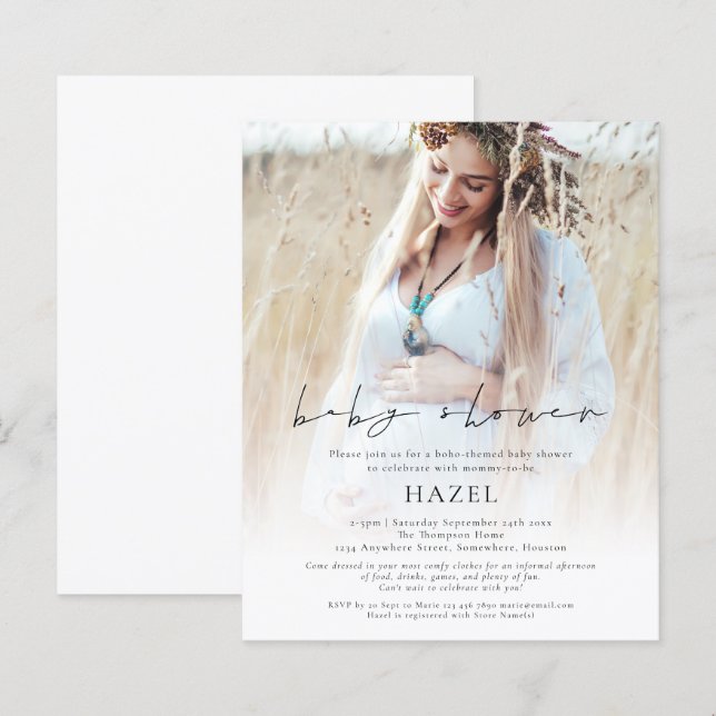 Papier Baby shower de script de superposition photo Boho  (Devant / Derrière)