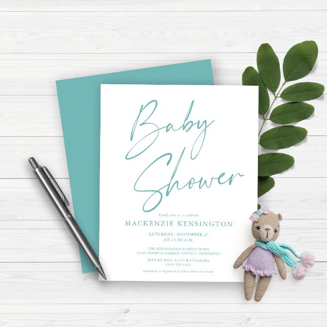 Papier Baby shower de script manuscrit bleu Turquoise Bud (Créateur téléchargé)
