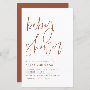 Papier Baby shower de script manuscrit en terre cuite Inv