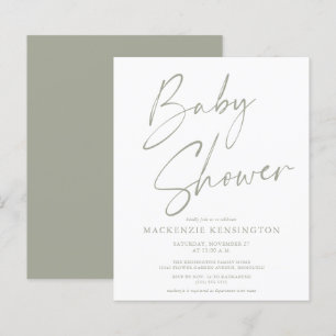 Papier Baby shower de script vert d'olive de série budgét