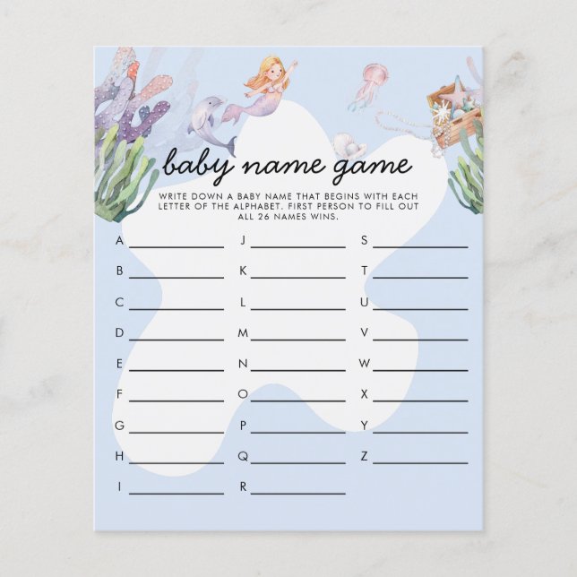 Papier Baby shower de sirène illustrée Jeu de nom de jeu (Devant)