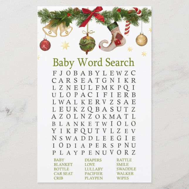 Papier baby shower de stockage de noël Word Search Jeu (Devant)