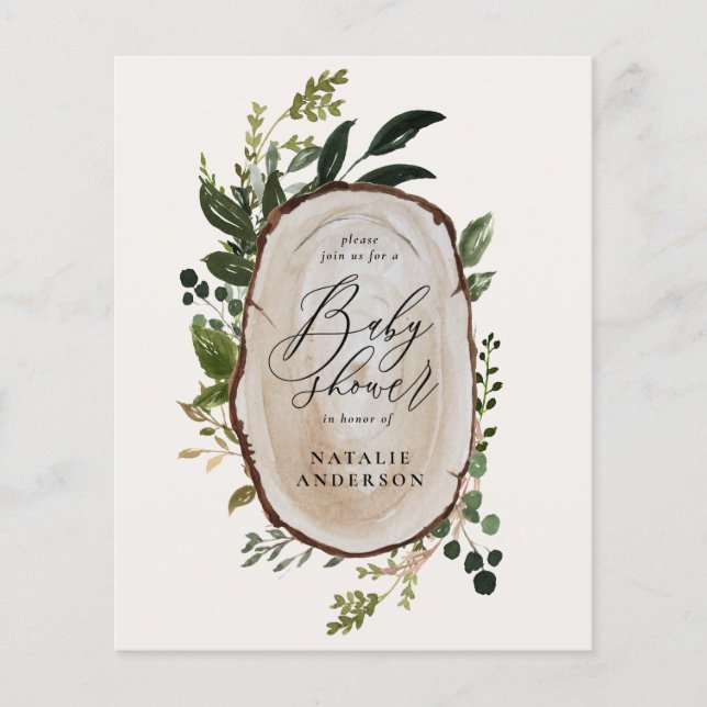 Papier Baby shower de tranche de bois rustique invitation (Devant)