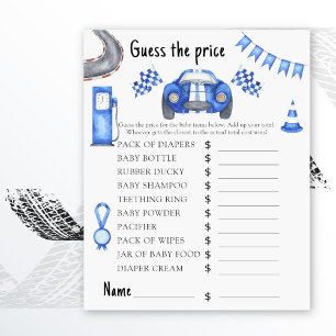 Papier Baby shower de voiture de course Devinez le prix!
