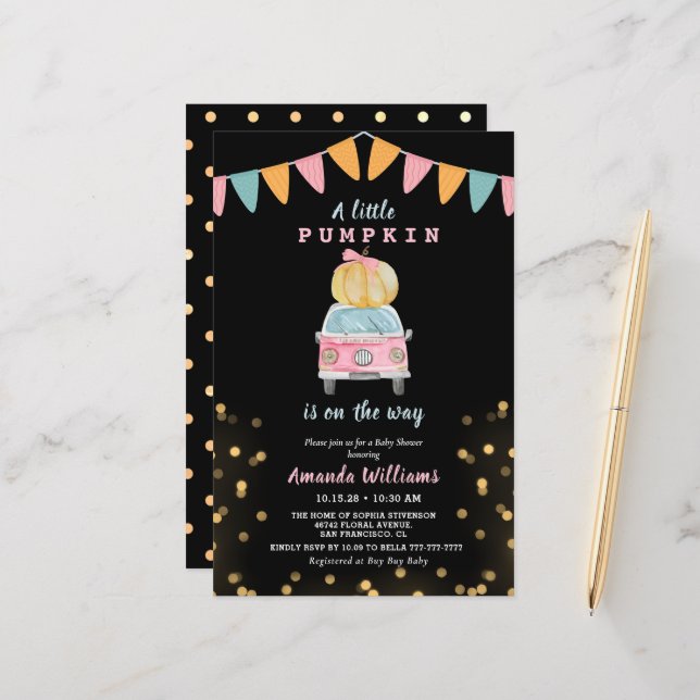 Papier Baby shower de voiture Gold Polka Citrouille Budge (Devant/Arrière en situation)