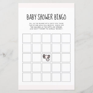 Papier Baby shower d'éléphant rose mignon Bingo