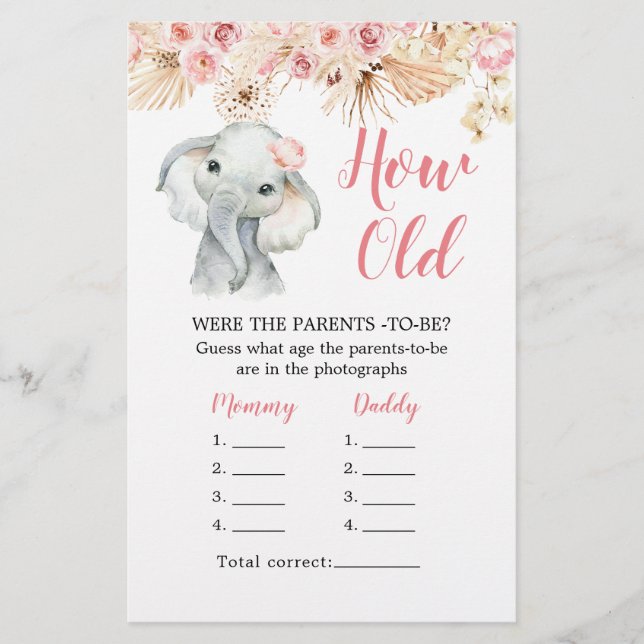 Papier Baby shower d'éléphants de Boho rose comme vieux p (Devant)