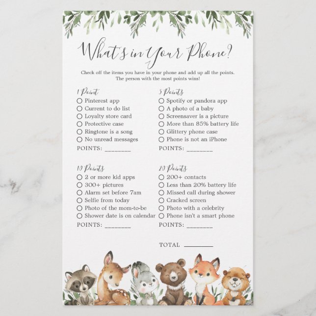 Papier Baby shower des animaux de bois Ce qui est dans vo (Devant)