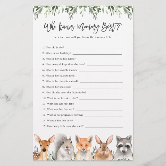 Papier Baby shower des animaux de bois qui connaît maman  (Devant)