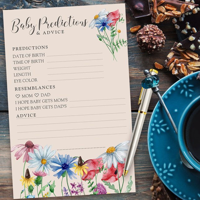 Papier Baby shower des avis et des prévisions fleurs sauv (Baby Predictions & Advice Baby Shower Activity from my Wildflower Charm collection)