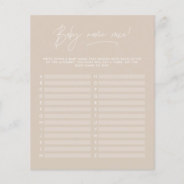 Papier Baby shower devine le nom beige moderne (Devant)